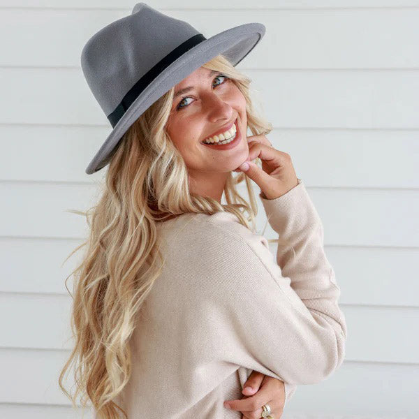 Grey Soft Wide Band Fedora Hat