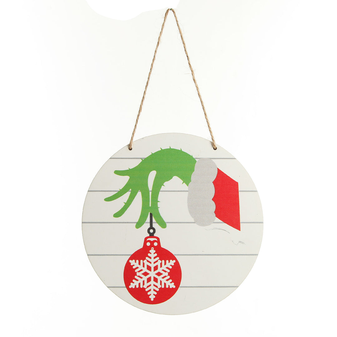 Grinch Holding Bauble Christmas Sign