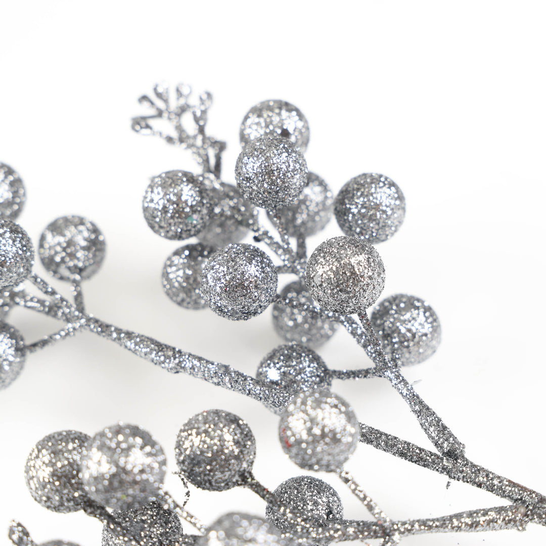 Gunmetal Grey Glitter Berry Pick - 32cm