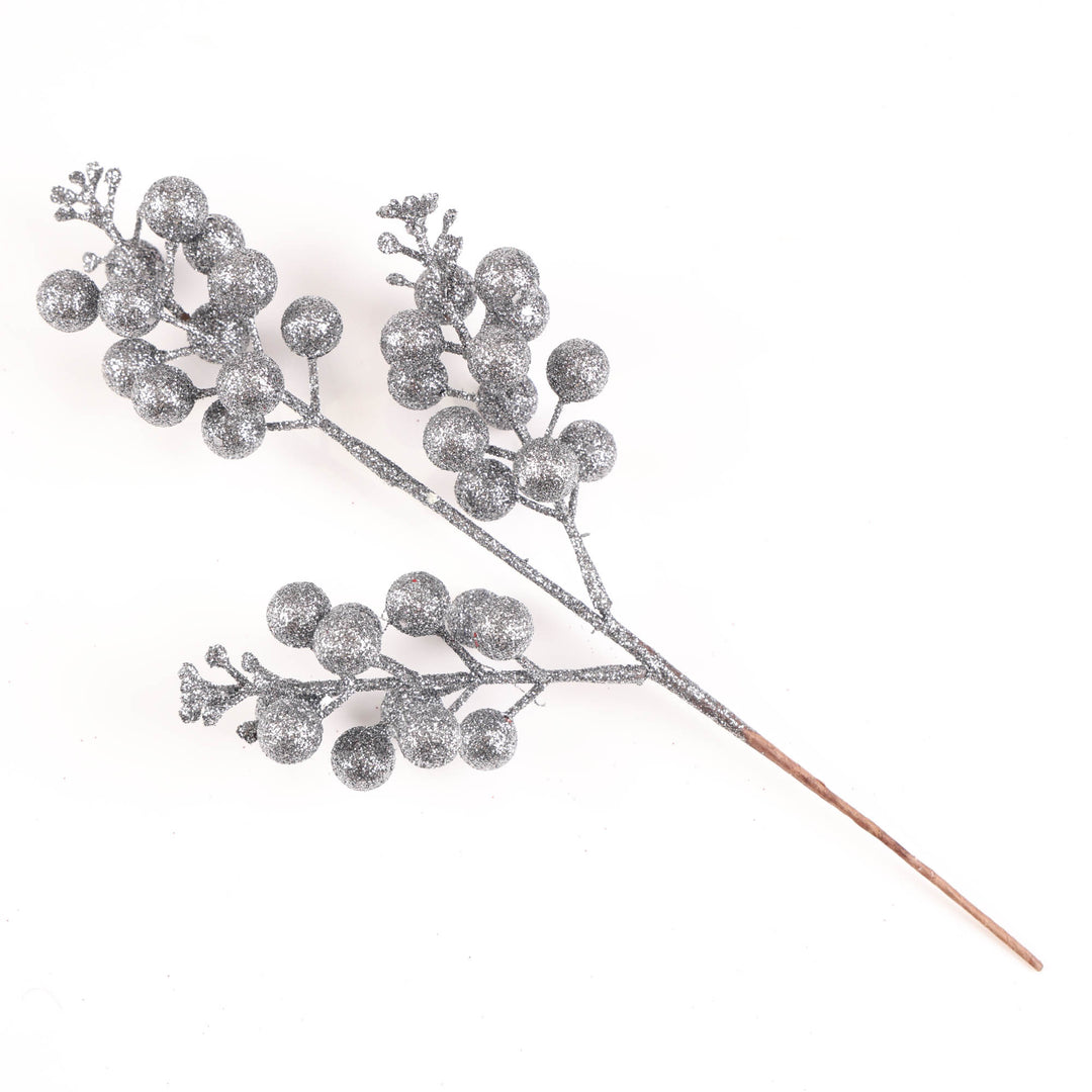 Gunmetal Grey Glitter Berry Pick - 32cm