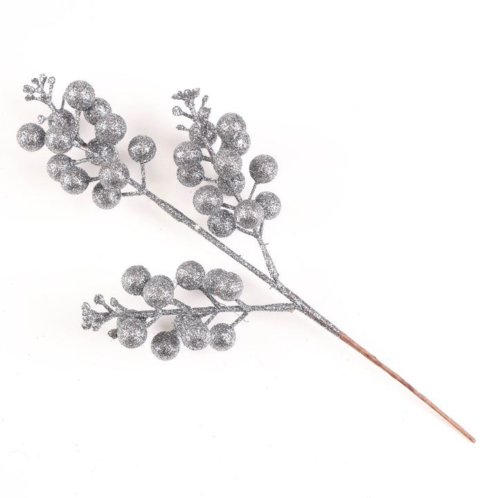 Gunmetal Grey Glitter Berry Pick - 32cm