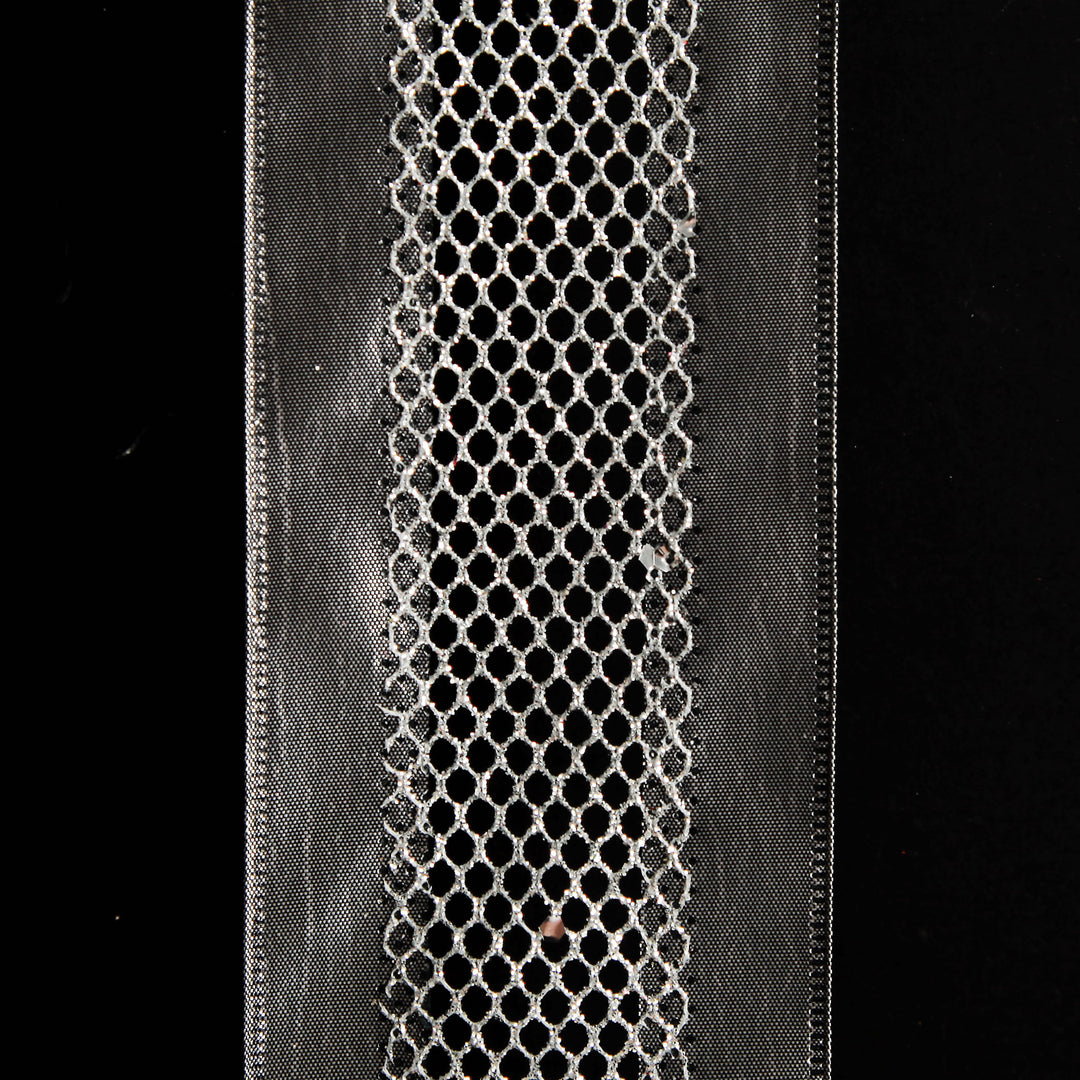 Gunmetal Grey Mesh with Satin Edge Wired Christmas Ribbon