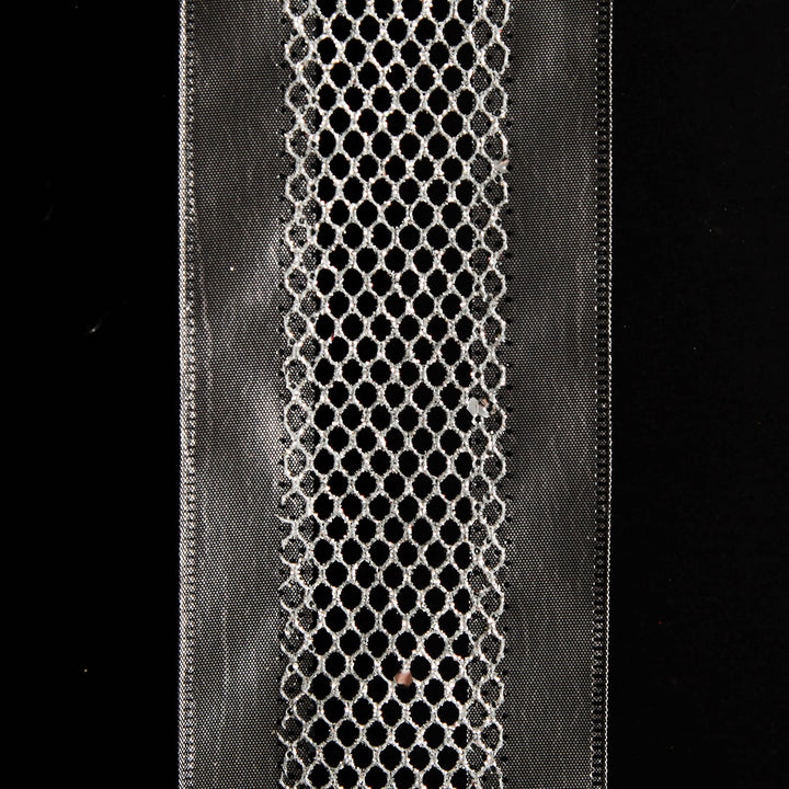 Gunmetal Grey Mesh with Satin Edge Wired Christmas Ribbon