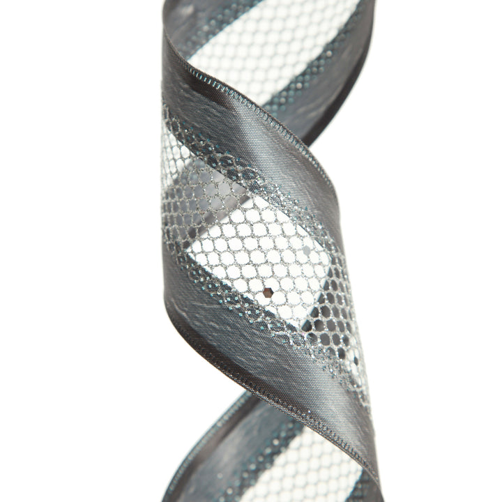 Gunmetal Grey Mesh with Satin Edge Wired Christmas Ribbon