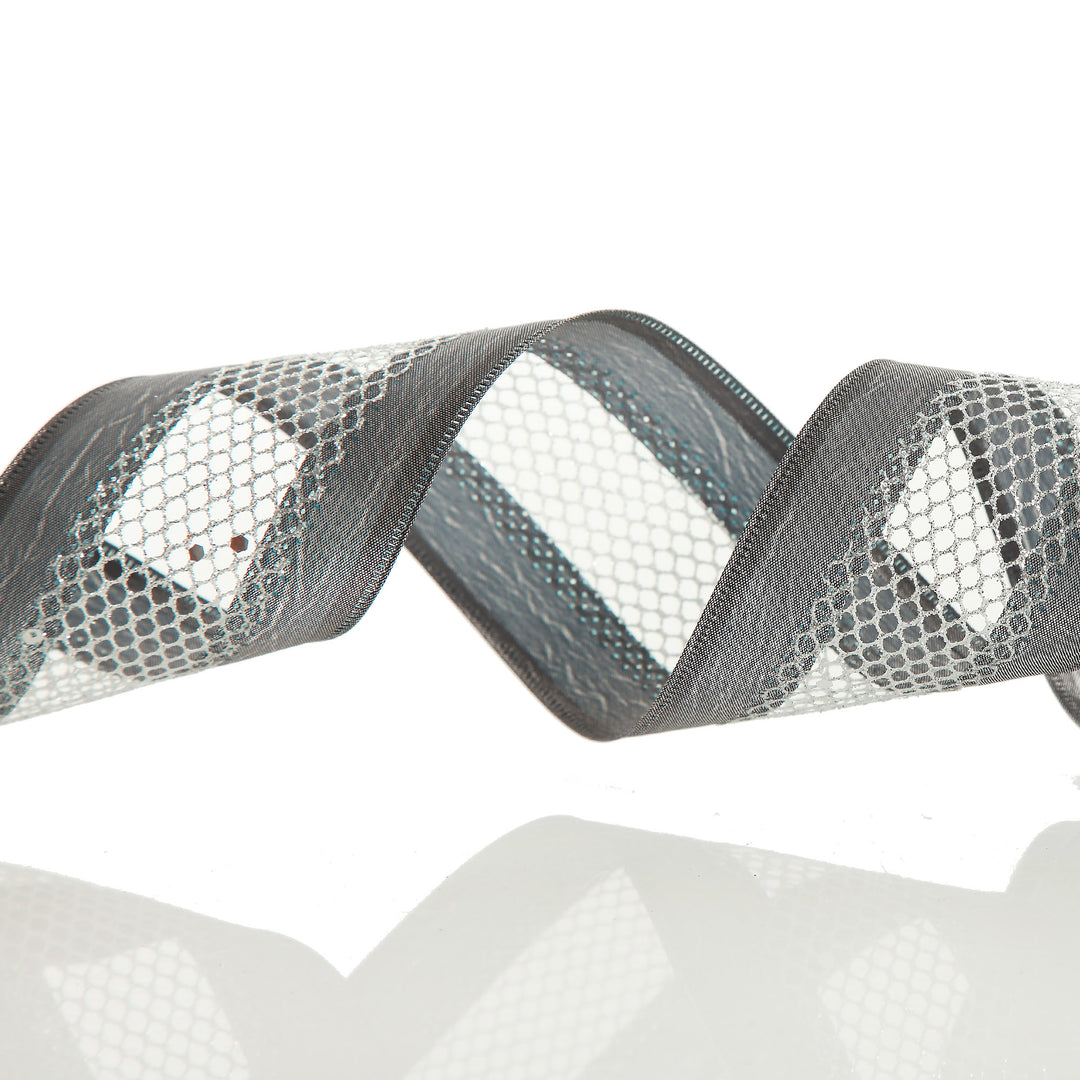 Gunmetal Grey Mesh with Satin Edge Wired Christmas Ribbon