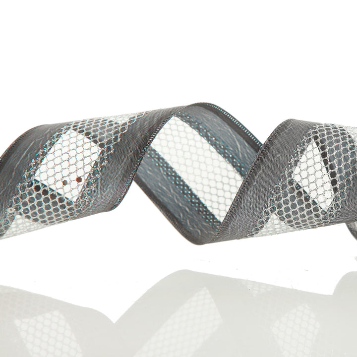 Gunmetal Grey Mesh with Satin Edge Wired Christmas Ribbon