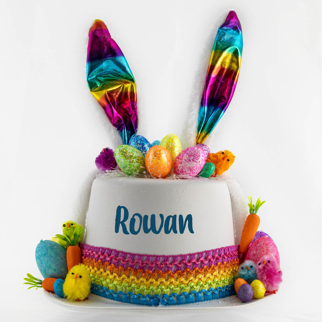 Personalised Handmade Rainbow Bunny Easter Hat with a name