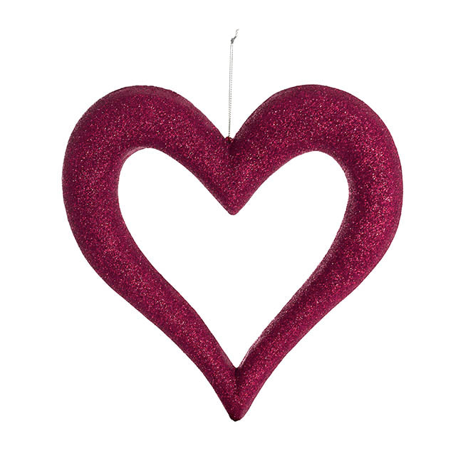 Hanging Love Heart Outline - Hot Pink Glitter 24cm