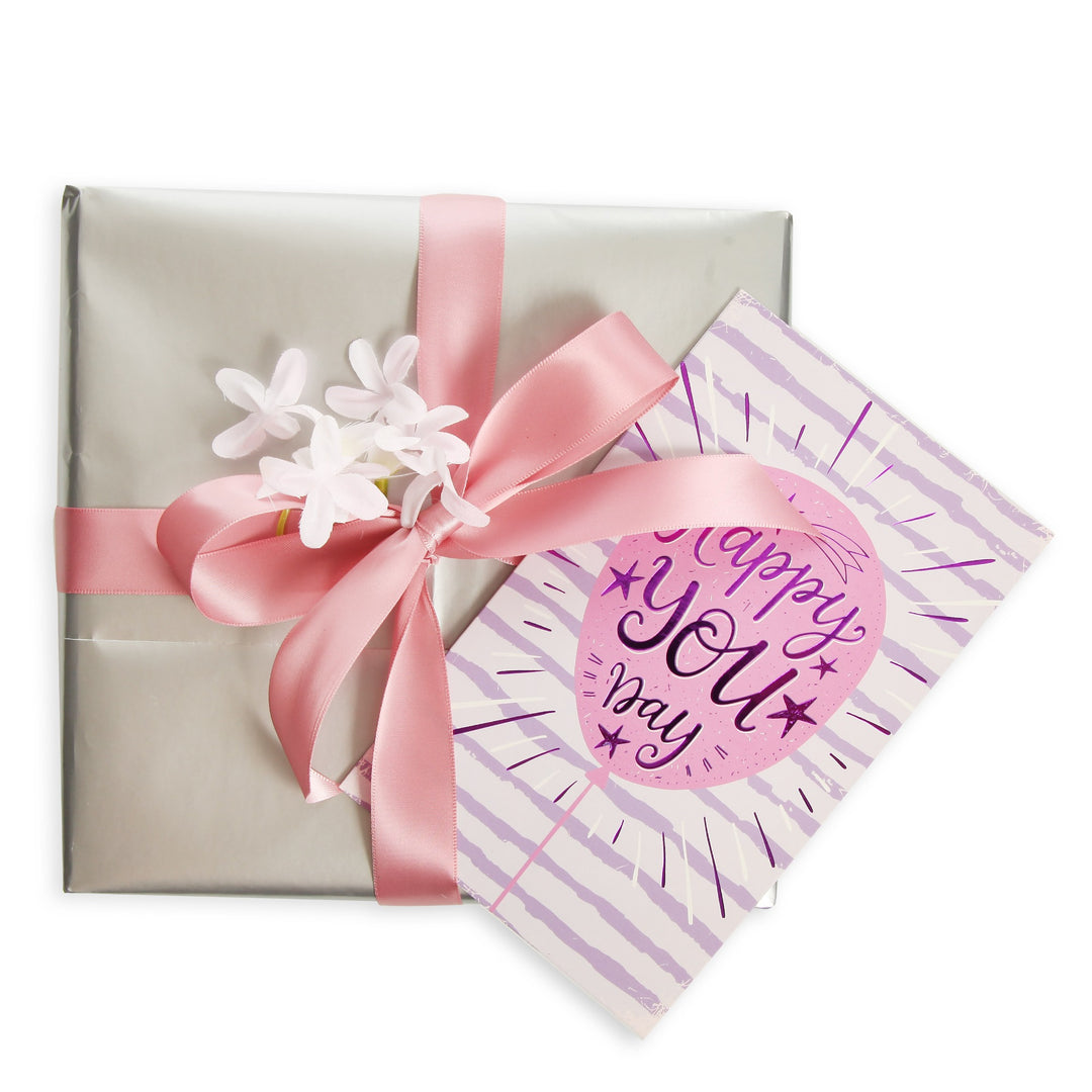 Happy You Day Birthday Card and Wrap Pink and Silver