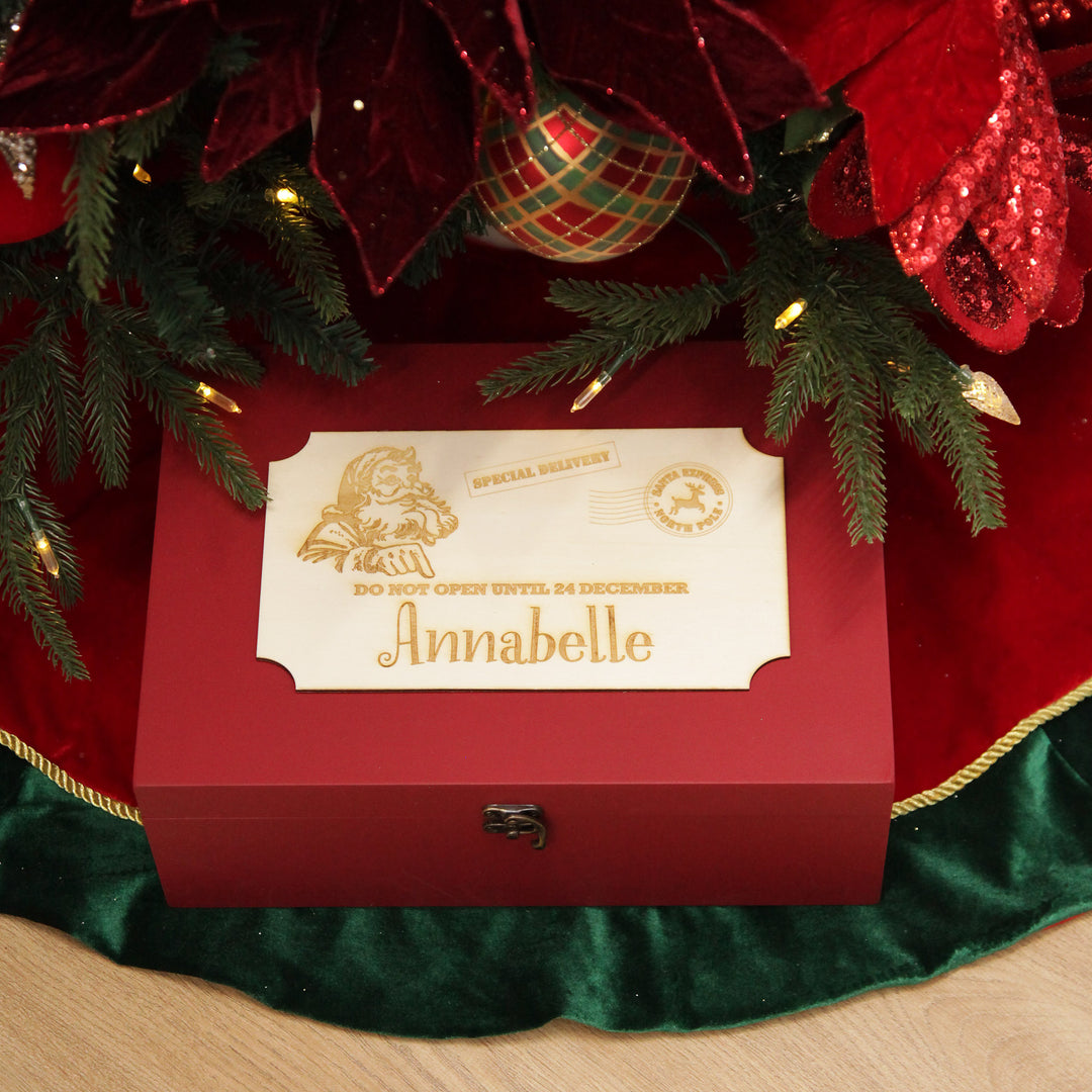 Personalised Wooden Christmas Eve Box with Express Delivery Plaque
