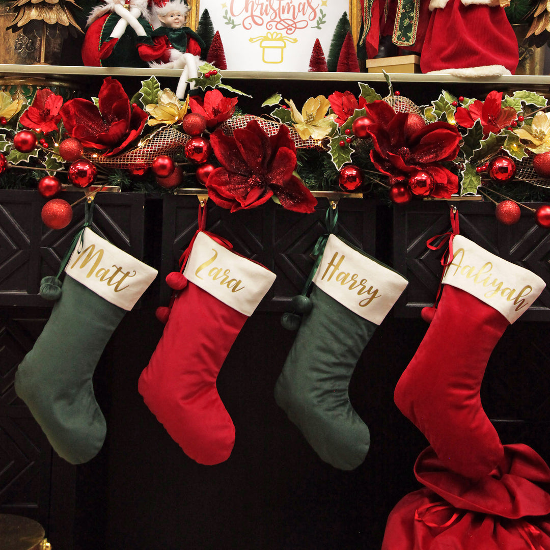 Personalised Forest Green Velvet Christmas Stocking