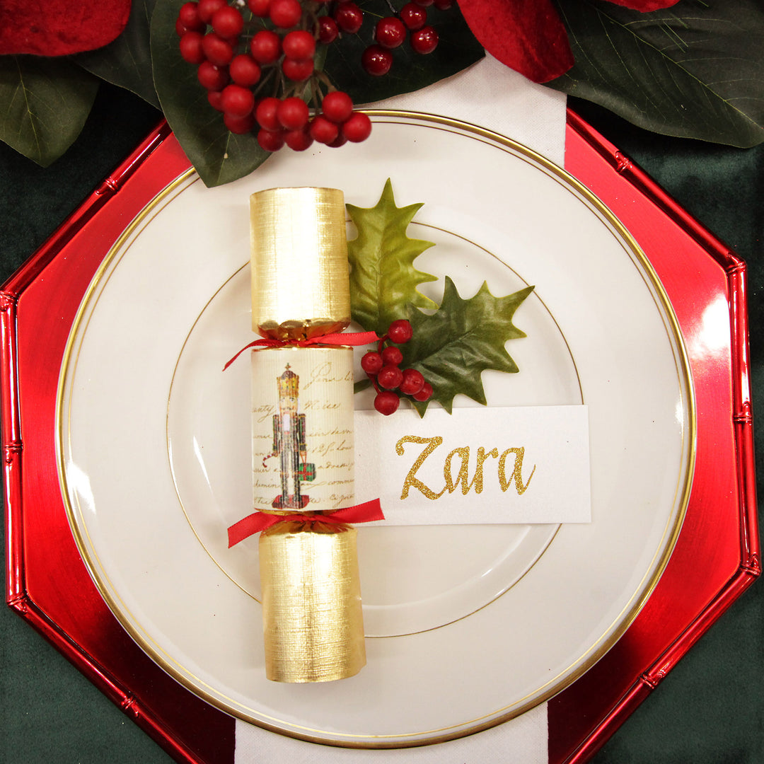 Metallic Red Charger Plate with Bamboo Pattern Trim