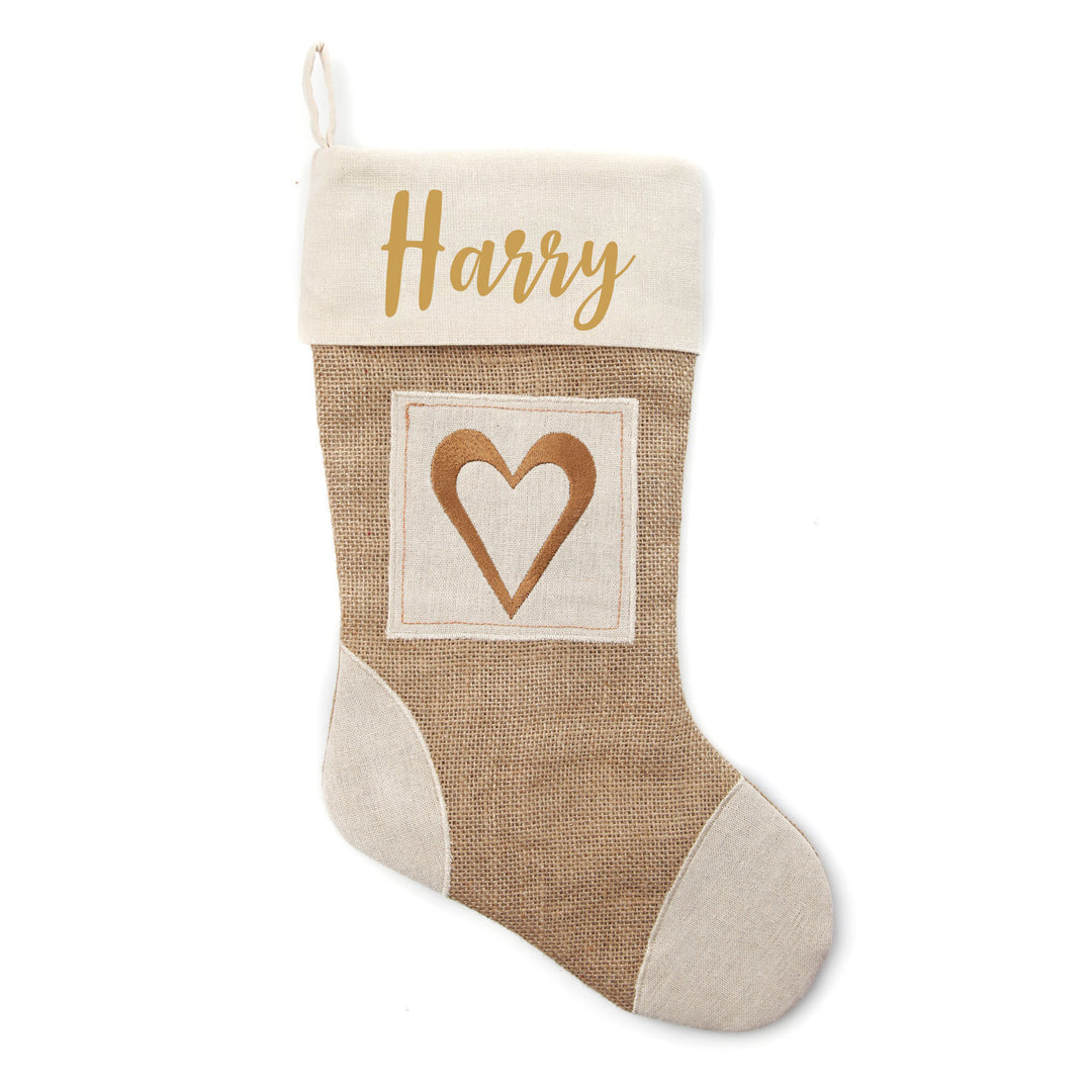 Personalised Burlap Heart Christmas Stocking