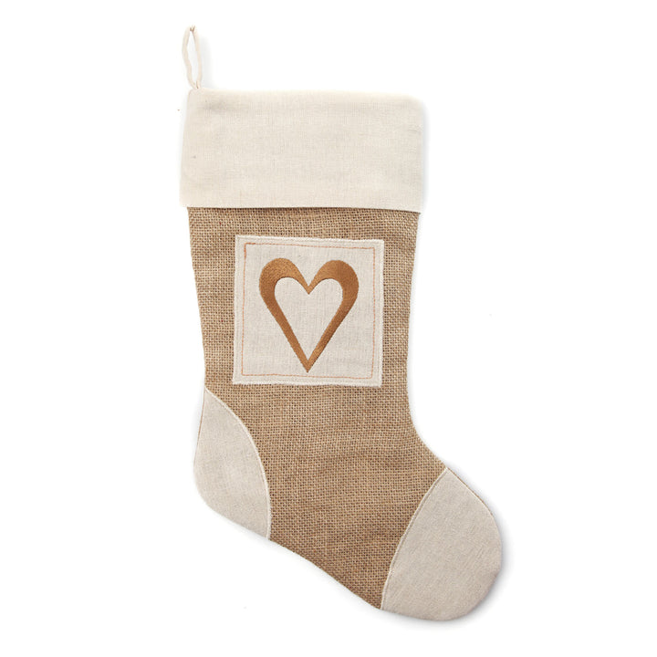 Personalised Burlap Heart Christmas Stocking
