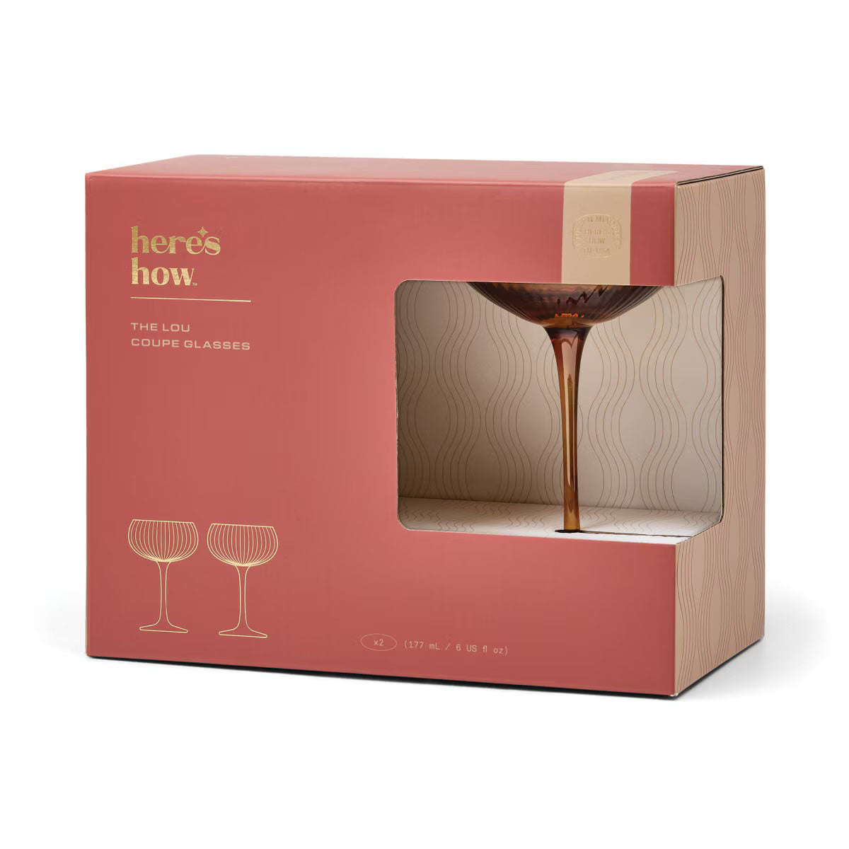 Here's How - The Lou Coupe Glass Amber - Set of 2