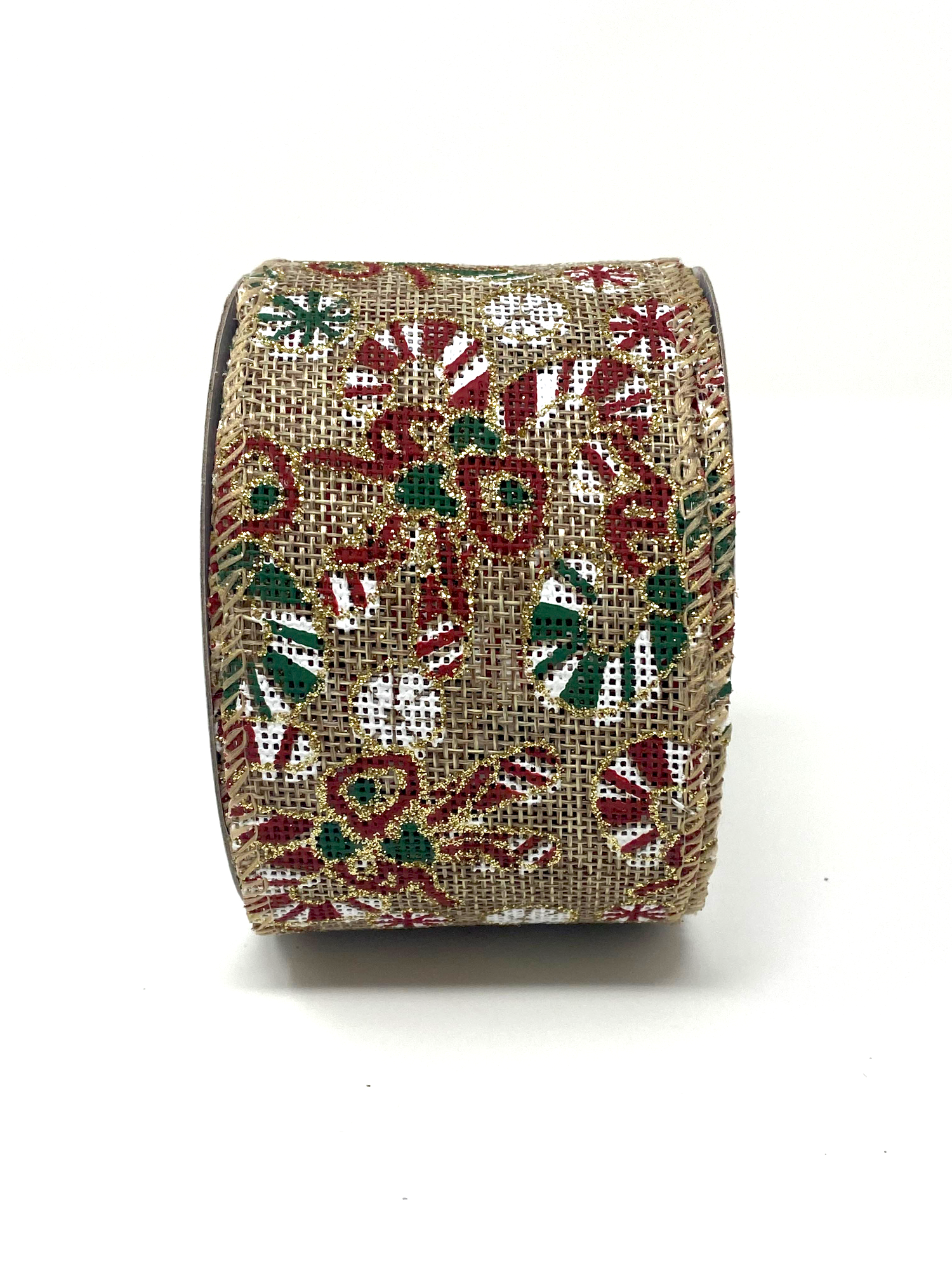 Candy Cane Hessian Ribbon with Wired Edge - 6.3cm 
