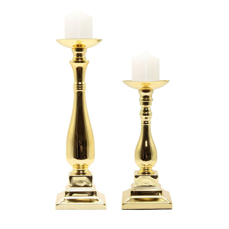 Gold Mirror Finish Square Base Candle Holder 43cm