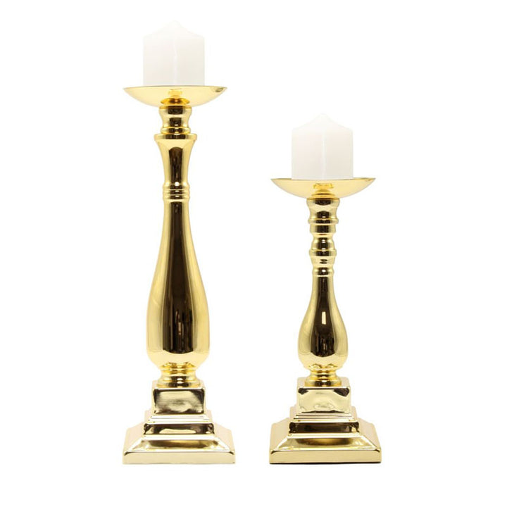 Gold Mirror Finish Square Base Candle Holder 43cm