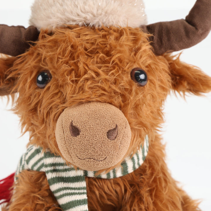 Highland Cow Christmas Plush Sitting with Red Hat and Scarf -48cm