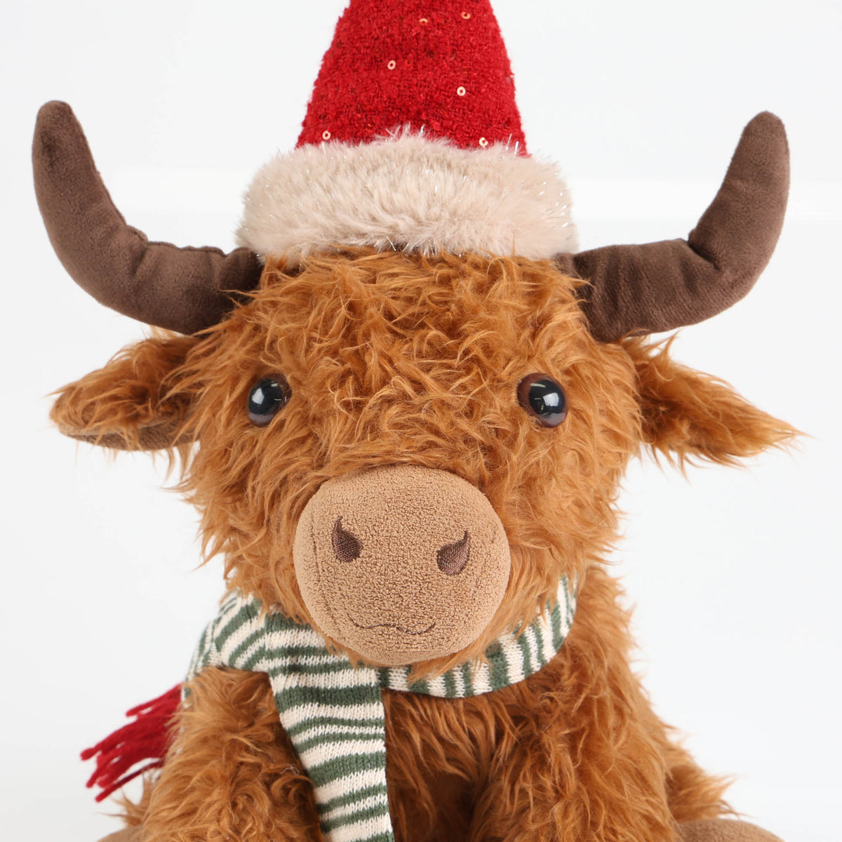 Highland Cow Christmas Plush Sitting with Red Hat and Scarf -48cm