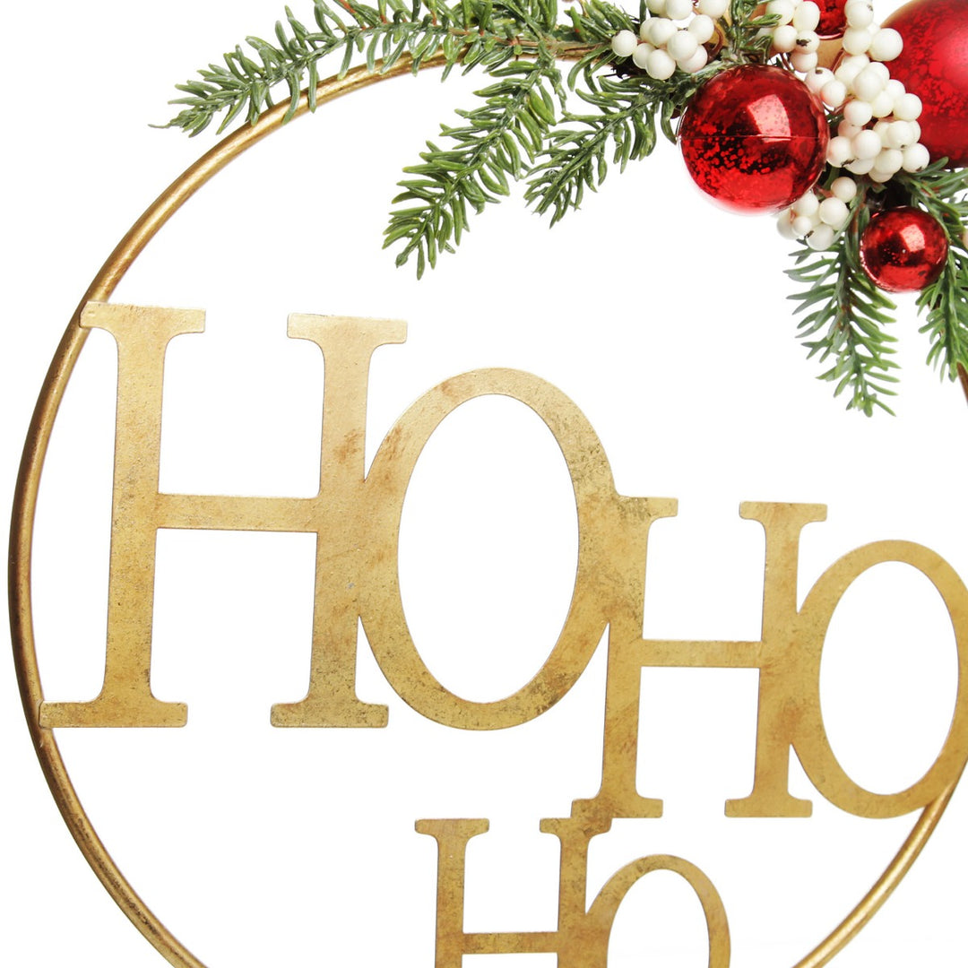 Ho Ho Ho Metal Hoop with Florals - close up
