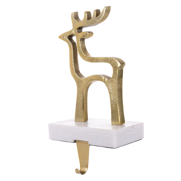 Hollow Raw Gold Reindeer Stocking Hanger with Quartz Base