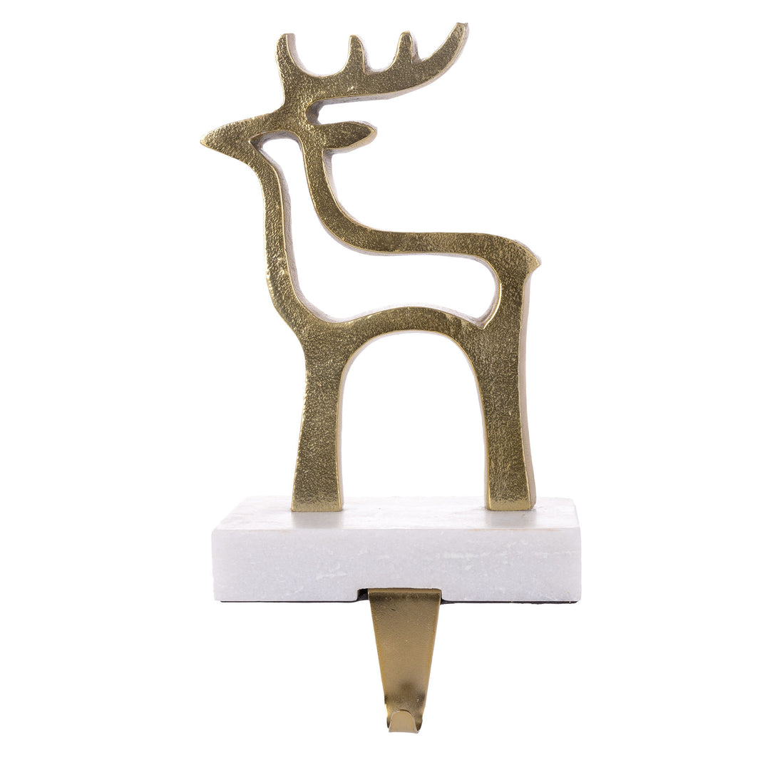 Hollow Raw Gold Reindeer Stocking Hanger with Quartz Base