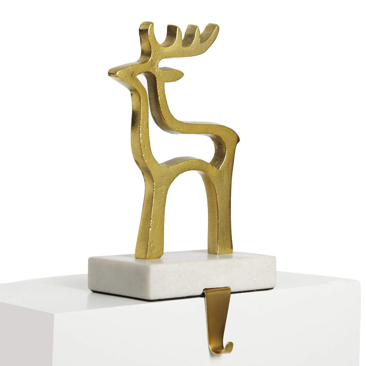 Hollow Raw Gold Reindeer Stocking Hanger with Quartz Base