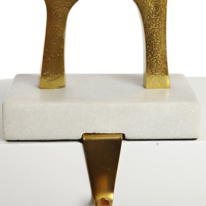 Hollow Raw Gold Reindeer Stocking Hanger with Quartz Base