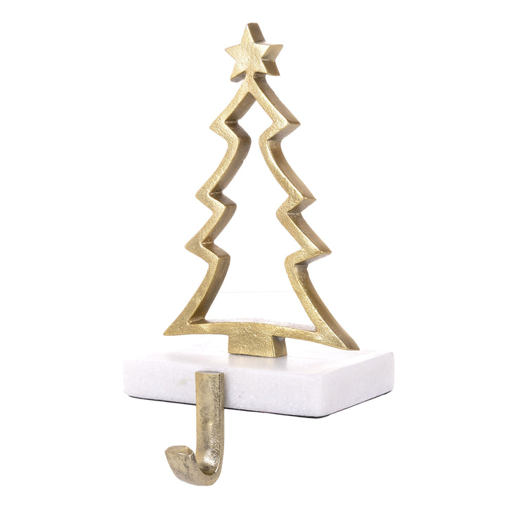 Hollow Raw Gold Reindeer Stocking Hanger with Quartz Base