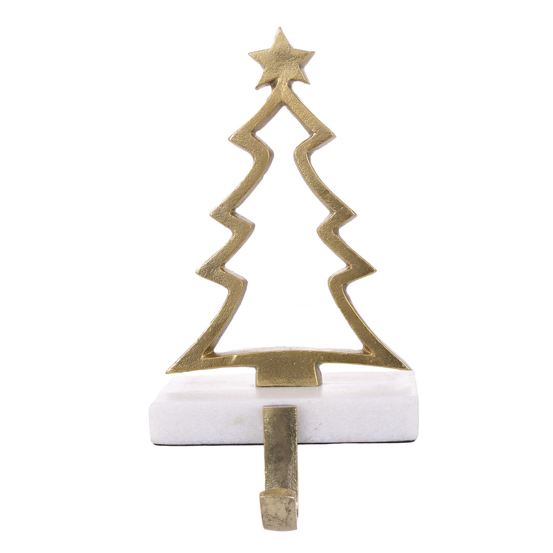 Hollow Raw Gold Reindeer Stocking Hanger with Quartz Base