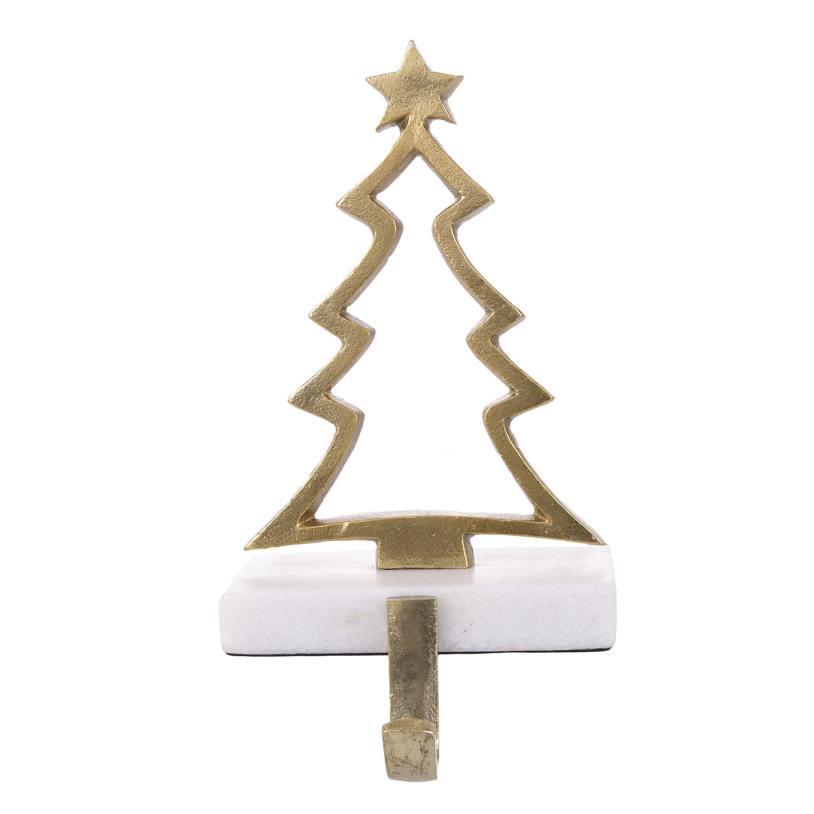 Hollow Raw Gold Reindeer Stocking Hanger with Quartz Base