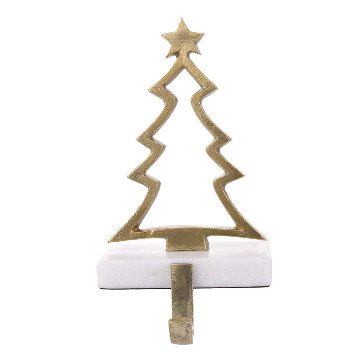 Hollow Raw Gold Reindeer Stocking Hanger with Quartz Base