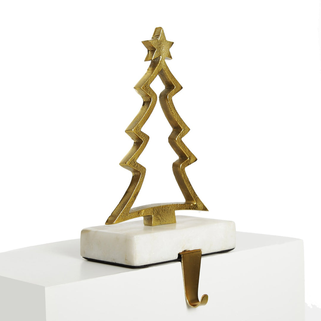 Hollow Raw Gold Reindeer Stocking Hanger with Quartz Base