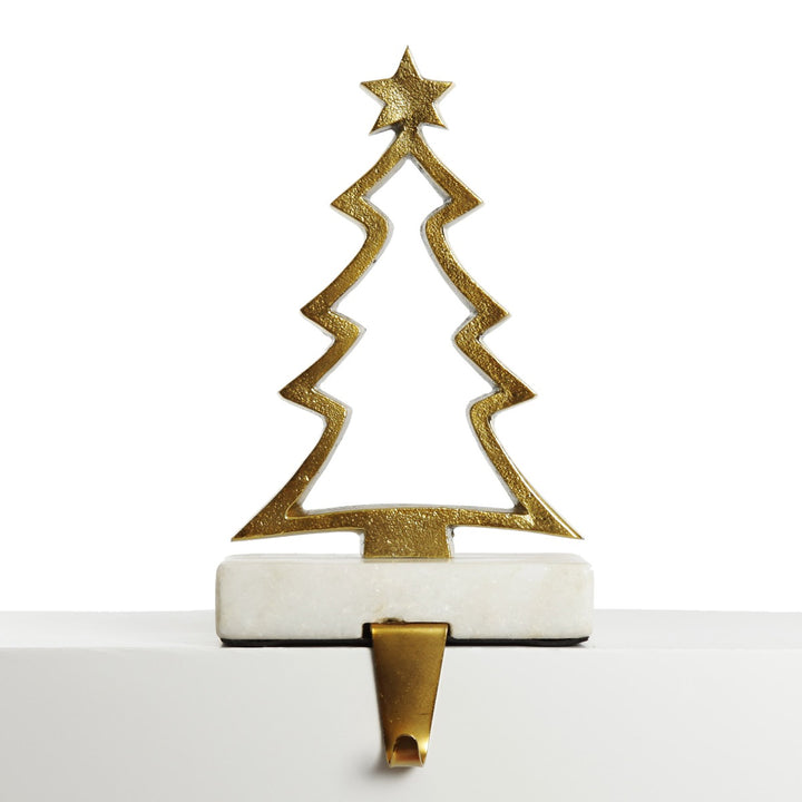 Hollow Raw Gold Reindeer Stocking Hanger with Quartz Base