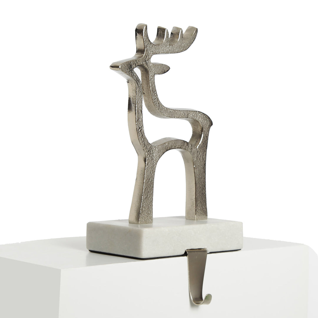 Hollow Raw Silver Reindeer Stocking Hanger with Quartz Base