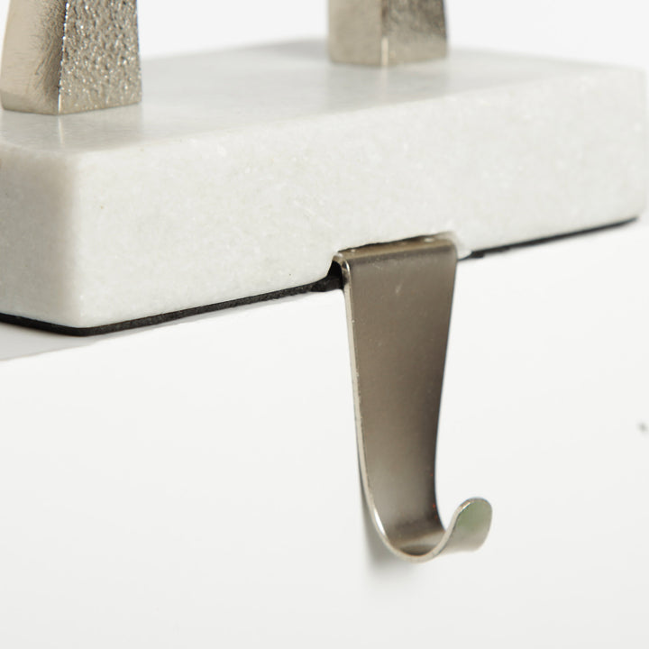 Hollow Raw Silver Reindeer Stocking Hanger with Quartz Base