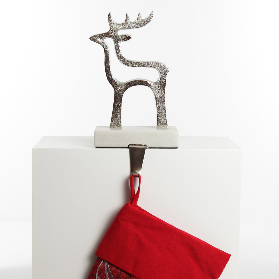 Hollow Raw Silver Reindeer Stocking Hanger with Quartz Base