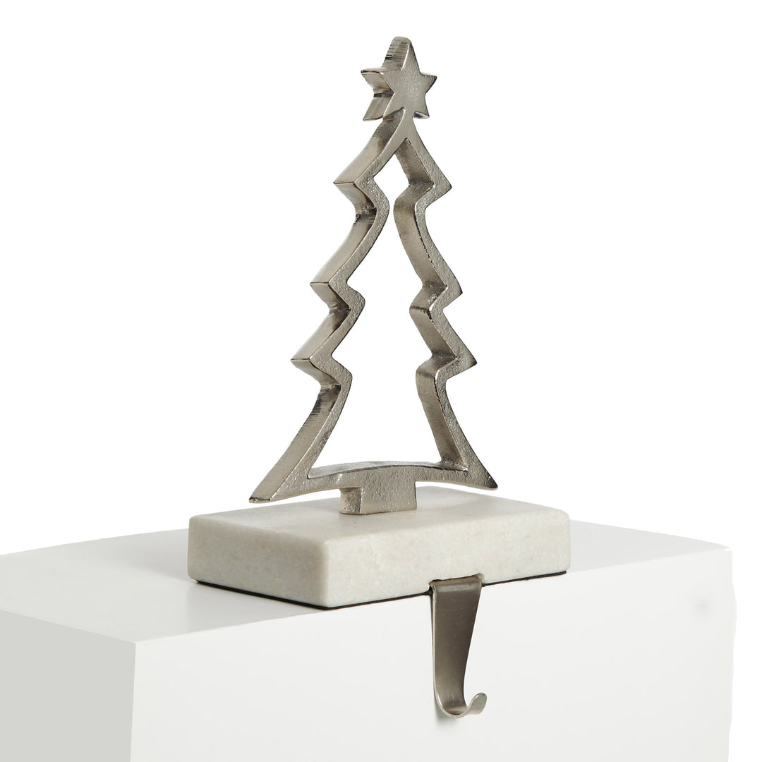 Hollow Raw Silver Tree Stocking Hanger with Quartz Base