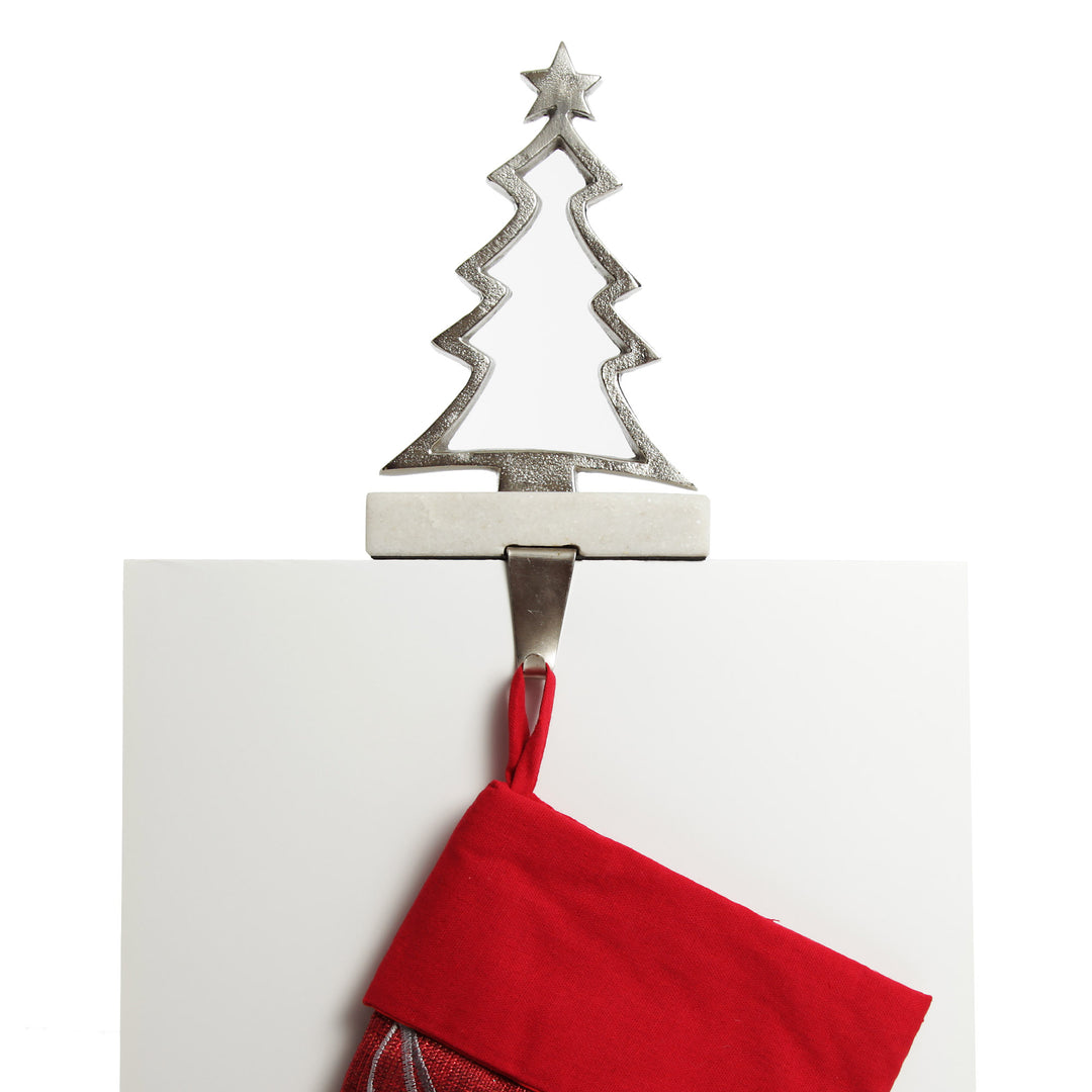 Hollow Raw Silver Tree Stocking Hanger with Quartz Base