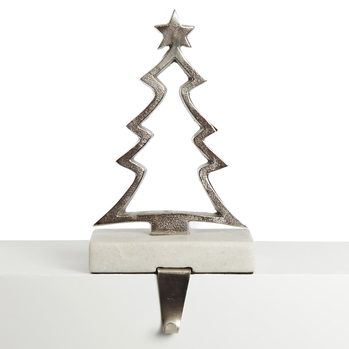 Hollow Raw Silver Tree Stocking Hanger with Quartz Base