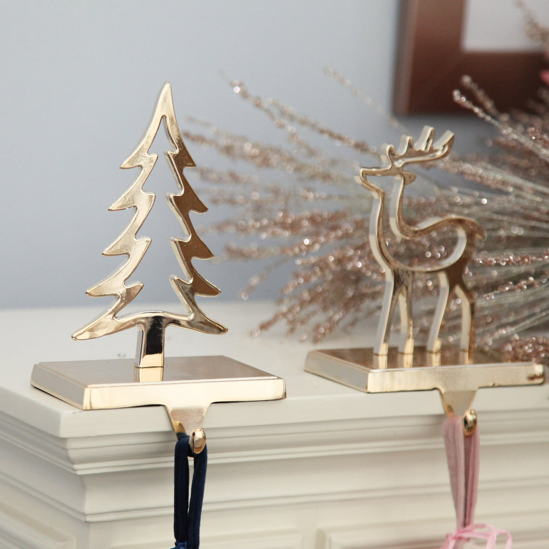Hollow Rose Gold Tree Christmas Stocking Hanger