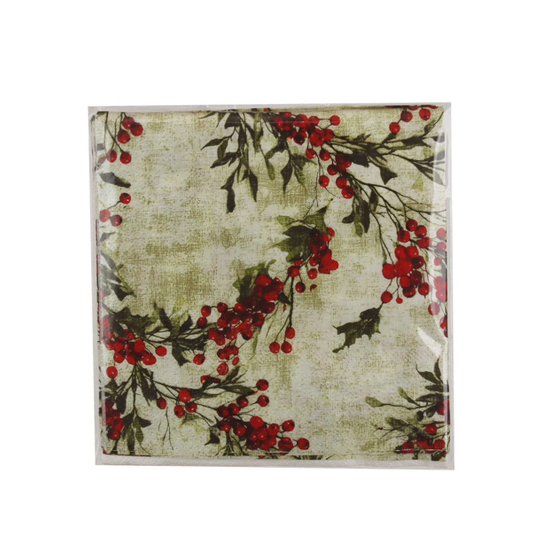 Holly Berry Christmas Paper Napkins - Pack of 20