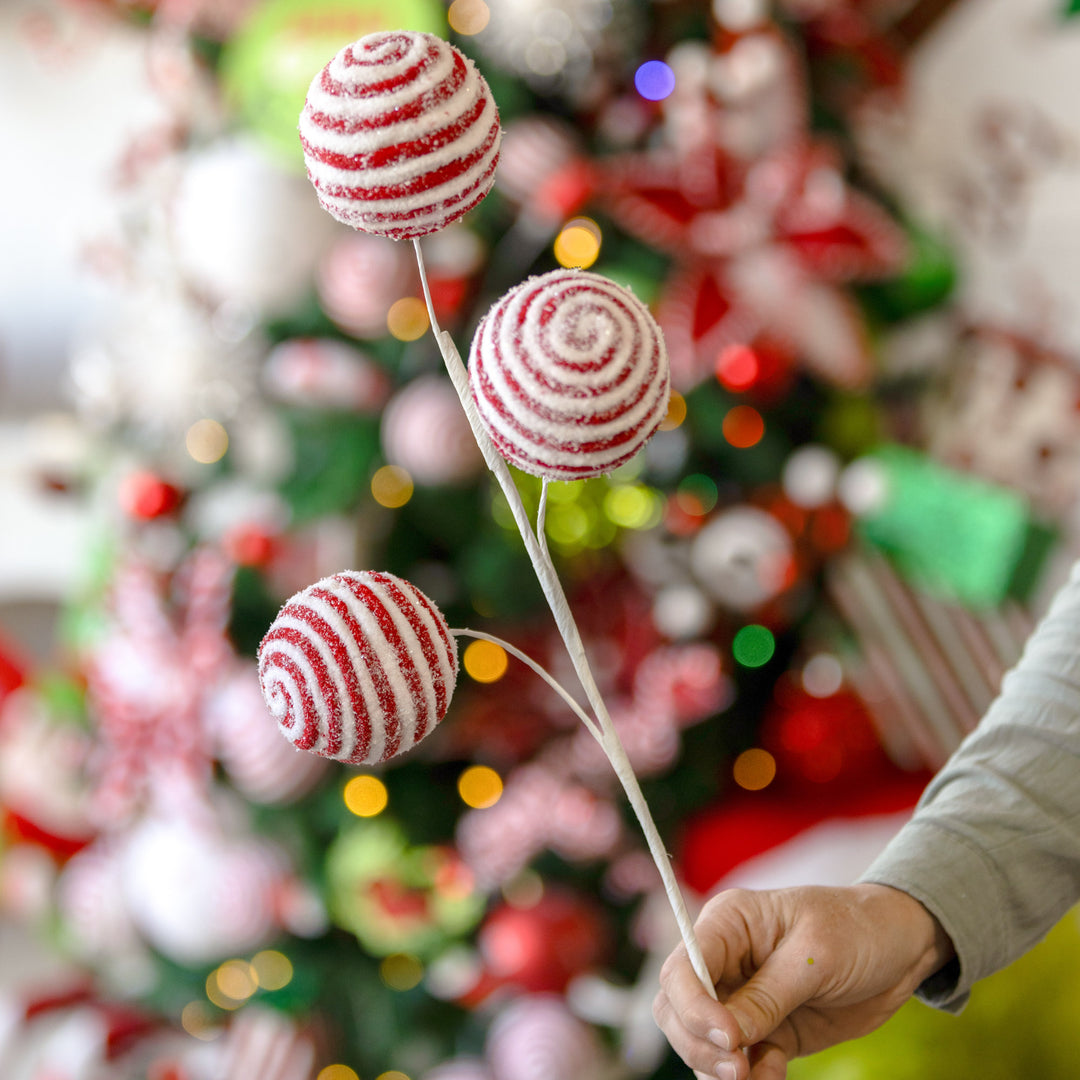 Frosted Candy Cane Ball Pick
