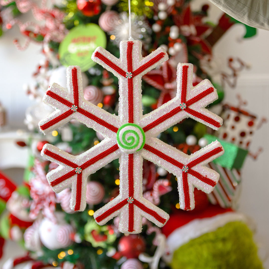 Extra Large White Snowflake with Red Lolly Trim