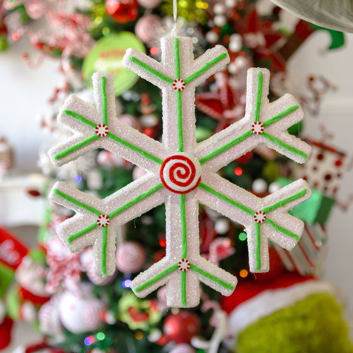 Extra Large White Snowflake with Mint Green Lolly Trim