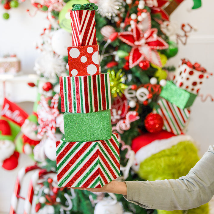 Spots and Stripes Five Presents Stack Christmas Ornament - 70cm(H)