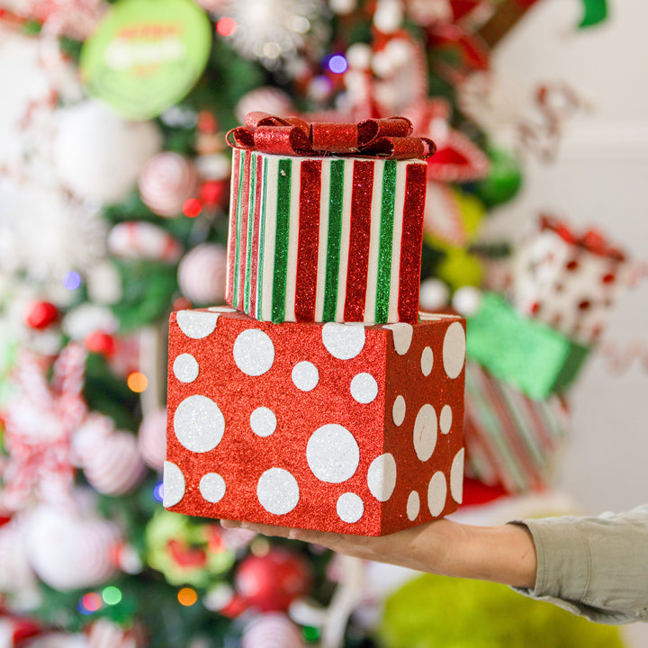 Spots and Stripes Two Presents Stack Christmas Ornament - 30cm(H)