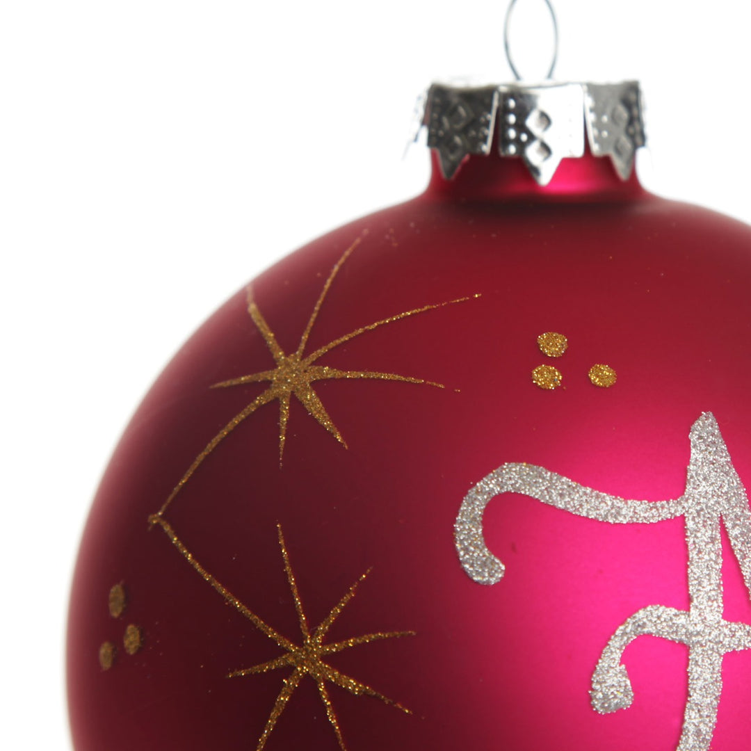 Hot Pink Glass Personalised Christmas Bauble Glitter Detail