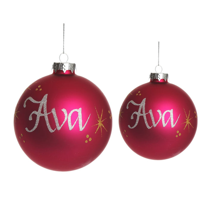 Hot Pink Glass Personalised Christmas Bauble 2 Sets of Baubles